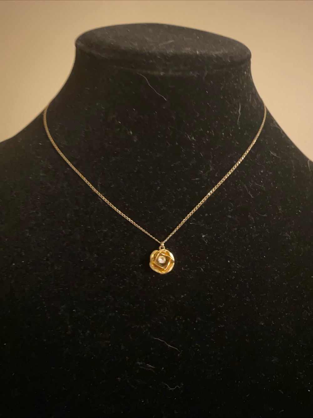 Gold Tone Rose Pendant Necklace with Center Stone - Women Jewelry